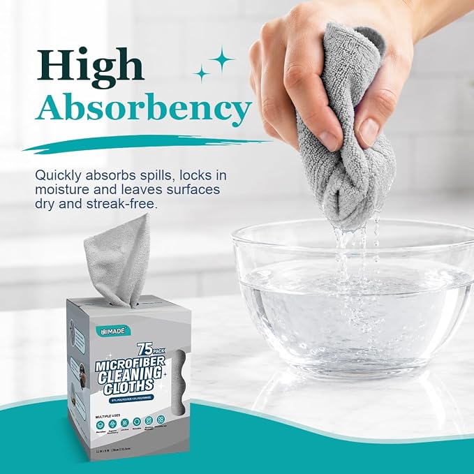 Microfiber Cleaning Cloth, 75 Sheets Microfiber Towels for Cars Commercial Grade Washcloths Lint-Free Bulk Shop Towel Cleaning Rags for Household Restaurant Garage Housekeeping, 11"x 9", Grey