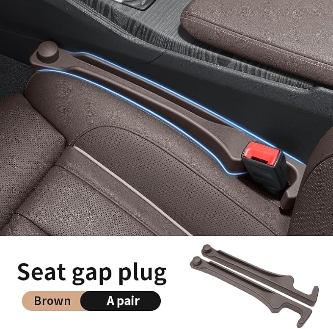 Car Seat Gap Filler 2 Pack with 180° Flip Design - Premium TPE Seat Console Organizer with Storage Box - Universal Fit for Car SUV Truck - Anti-Drop Crevice Blocker (Brown)