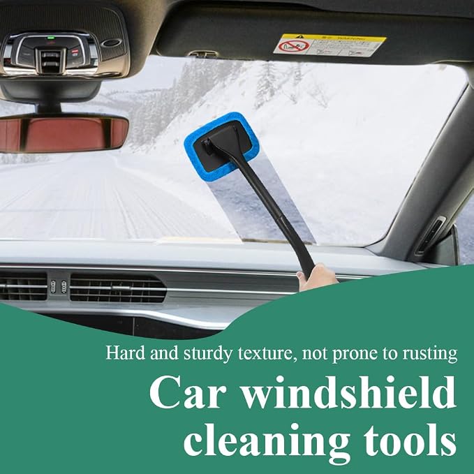 Windshield Cleaning Tool, Extendable Handle Car Window Cleaner with 4 Reusable Microfiber Pads, Auto Inside Glass Wiper for Car Windscreen Cleaning