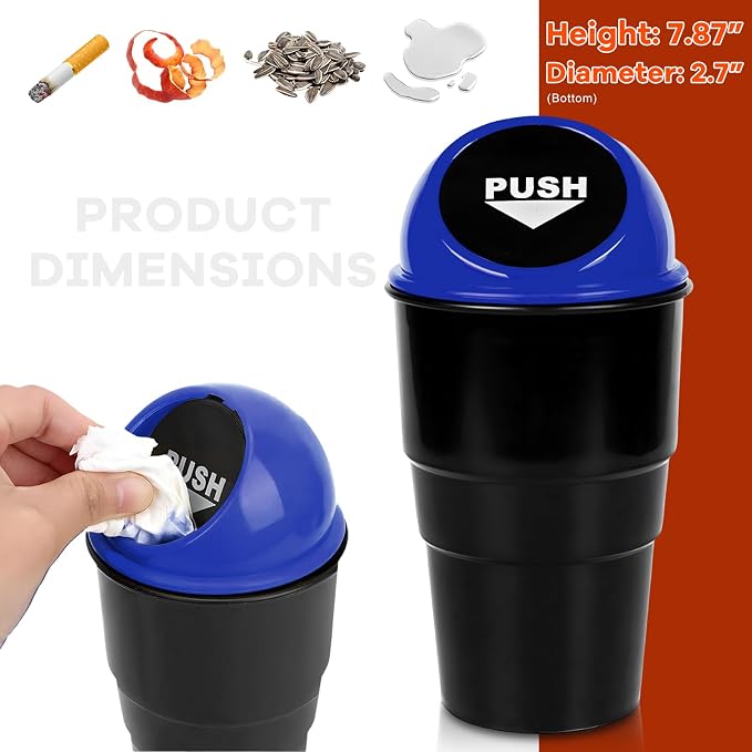 Cup Holder Trash Can for Car, Leakproof Vehicle Back Seat Garbage Can Mini Portable Trash Bin with Lid, Universal Smellproof Cup Holder Garbage Bin for Cars Trucks SUVs (Blue)
