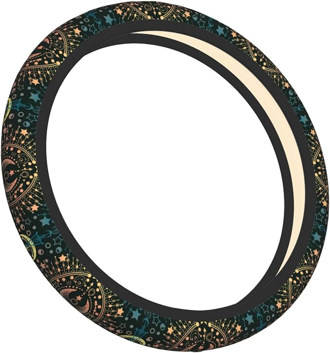 Magical Astrology Moon Star Steering Wheel Cover for Women Men Girls Car Accessories Decor Anti-Slip Neoprene Auto Steering Wheel Covers Protector Universal 15 Inch
