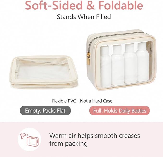 Clear Makeup Bag - TSA Approved Toiletry Bag for Carry-on & Checked Luggage, Water Resistant Car Storage Organizer with Reinforced Seams