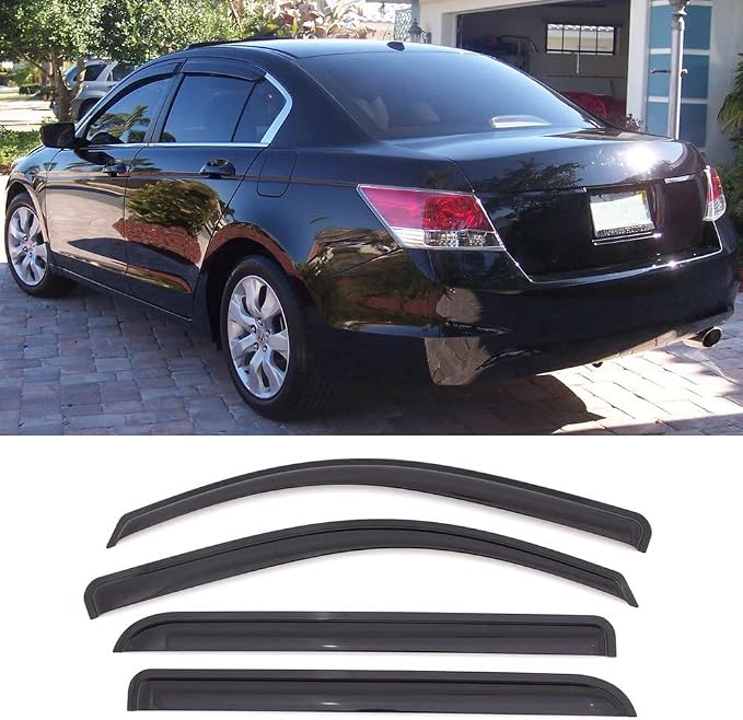 Original Side Window Deflector Visor Rain Guard fit for 2008-2012 Honda Accord Sedan,4pcs Outside Mount Tape-on Shatterproof Dark Smoke Window Shades 94960