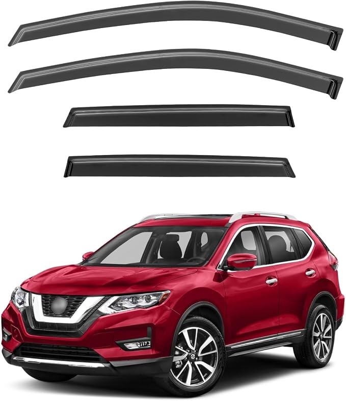 Rain Guards for 2014-2020 Nissan Rogue (Exclude Rogue Sport Models), Out-Channel Window Visor Shields Vent Deflector Shade Wind Dark Smoke 2022 21 22 23, Tape-On Outside-Mount, 4PCS