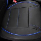Universal FIT Piping Leather Two Front Seat Covers, Waterproof Faux Leather for SUV Sedan Van Truck, Airbag Compatible,Reserved Opening Holes for Headrest Covers. (Black and Blue)
