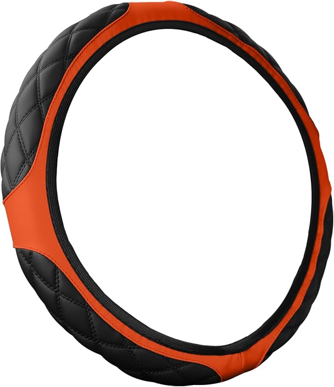 15 Inch Car Leather Steering Wheel Cover, Automotive Accessories Elastic Breathable Anti-Slip Soft Wheel Protector Fits Men and Women, Suitable for SUVs, Trucks, Vehicles and RVs (Orange)