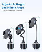 Military-Grade Cup Holder Phone Holder, [Solidest Metal Gooseneck] Universal Cup Phone Holders for Your Car Truck Golf, 360° Adjustable Cup Holder Cell Phone Mount for iPhone Samsung Google