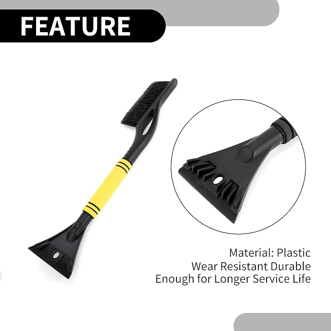 1pc 60x11cm Universal Car Ice Scraper Brush with Broom - SUV Snow Frost Remover for Car Truck RV Windscreen Side Window Anti Crash - Plastic Yellow Snow Shoveling Defrost Clearing