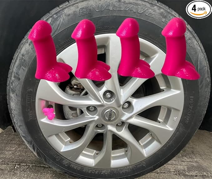 Prank Glow in The Dark Valve Stem Caps Prank, Glow in The Dark Car Tire Caps, Little Buddy Valve Cap, Glowing Tire Valve Cap, Luminous Tire Valve Stem 4 Pack (Pink Rubber Push On (Not Threaded))