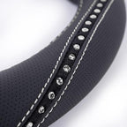 Bling Diamond Black Leather Steering Wheel Cover, Studded Crystal Rhinestones Universal Fit 14" 1/2-15" Glitter for Women Sparkle Girl Fit Suvs,Vans,Sedans,Car,Trucks, Silver Diamond