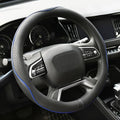 Microfiber Leather Steering Wheel Cover Anti-Slip Matte Finish Auto Car Wheel Cover Universal 15 Inch Wheel Cover for Car Embossing Pattern Blue Line