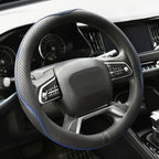 Microfiber Leather Steering Wheel Cover Anti-Slip Matte Finish Auto Car Wheel Cover Universal 15 Inch Wheel Cover for Car Embossing Pattern Blue Line