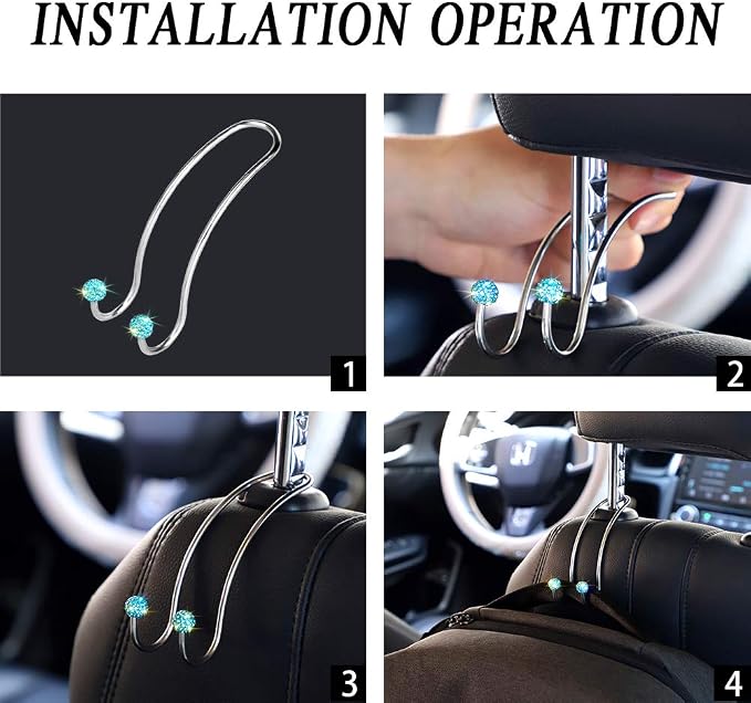 Auto Hooks Bling Car Hangers Organizer Seat Headrest Hooks Strong and Durable Backseat Hanger Storage Universal for SUV Truck Vehicle 2 Pack (Sky Blue)