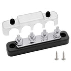 4 x #10 (M5) Studs Bus Bar, 4.2" Ground Distribution Block Brass Battery BusBar Junction with Cover for Auto Boat Amplifier and More (Black)