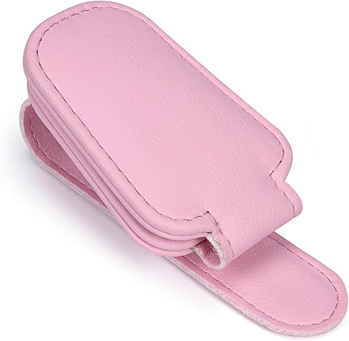 KIWEN 2 Packs Sunglasses Holders for Car Visor, Magnetic Leather Glasses Eyeglass Clip for Car, Ticket Card Clip Sunglasses Mount, Car Visor Accessories Gadgets (2, Pink)