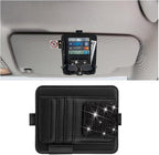 Bling Car Sun Visor Organizer, Multi Pocket Crystal Rhinestone Vehicle Sunshade Card Sleeve Storage Pouch with Pen Sunglass Holder, Auto Interior Visor Organizer Pouch, Universal Fit (Black)