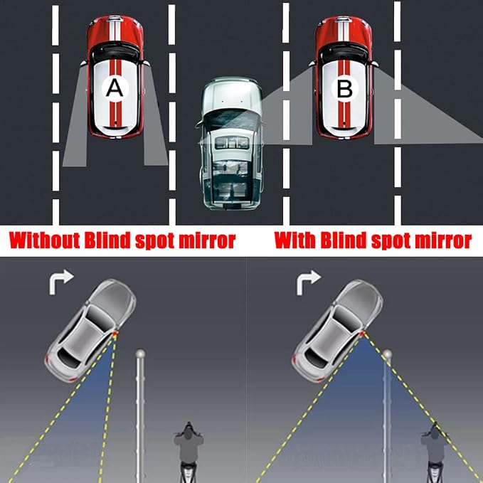 Rectangular Blind Spot Mirror, HD Glass Frameless Stick on Adjustabe Convex Wide Angle Rear View Blind Spot Car Mirror for Car Blind Spot, Pack of 2