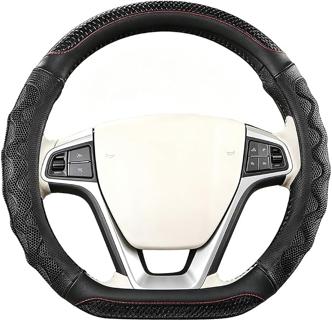D-Shaped Car Steering Wheel Cover, 14.5-15" Anti-Slip Steering Wheel Protector with 3D Honeycomb Massage Grip, Comfortable Sporty Auto Interior Decor Accessories, Universal Fit (Black)