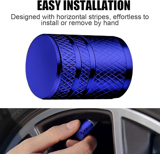 Tire Valve Stem Caps - (4 Pack) Premium Metal Air Caps with Plastic Liner, Durable, Corrosion Resistant and Leak-Proof, Universal Fit for Cars, Trucks, Motorcycles, and Bikes - Blue
