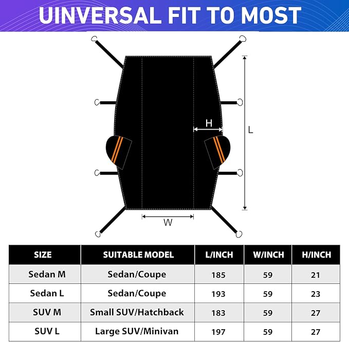 Half Car Cover for Medium-Size Sedan, Waterproof All-Weather Snow Sun Rain Protector with Reflective Strip, Durable Car Body Cover