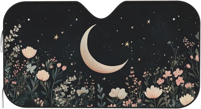 Windshield Sun Shade Moon Flower Field Rustic Car Front Window Sunshade Cover for Truck SUV Blocks UV Rays Automotive Visor Interior Protector 55 x 30 inch