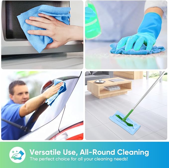 Blue Microfiber Cleaning Cloths, 20 Pack Cleaning Rags - Lint Free & Scratch-Free Microfiber Towels for Cars, House & Kitchen, Absorbent Cleaning Towels, 11.5 x 11.5 Inch
