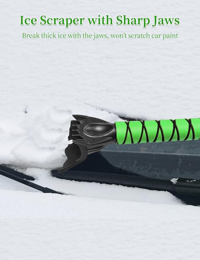 Snow Brush for Car, Extendable Snow Brush and Ice Scraper with Foam Grip, Car Window Scraper for Snow and Ice for SUV Truck Auto RV Vehicle Windshield - Green