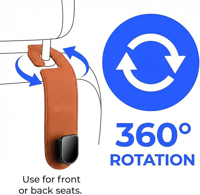 Car Seat Headrest Hook, 2PCS Vehicle Seat Back Hangers Organizer for Handbag Purse Coat, Automotive Interior Headrest Storage Hooks, Universal for SUV Automobile Truck (Orange)