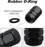 Aluminum Tire Stem Valve Caps Wheel Valve Covers Car Dustproof Tire Cap Cover Accessories, Universal for SUV, Car, Bike and Motorcycle, Hexagon Shape (4PCS Black)