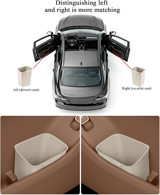 Car Interior Storage Box, Black Silicone Door Side Organizer with Umbrella Holder and Trash Can, Vehicle Accessory (Beige)