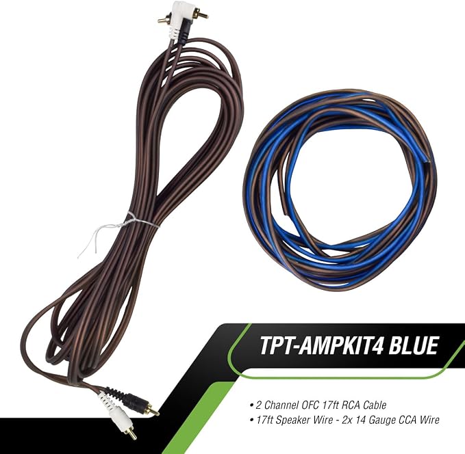 Timpano Amplifier Wiring Kit - 4 Gauge Amp Kit 2000 Watts Car Amplifier Installation CCA Cables Kit – 150 Amp Fuse Single Amp TPT-AMPKIT4 Blue