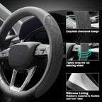 Nappa Leather Steering Wheel Cover, Elegant Diamond Checkered Design, Non-Slip wear-Resistant, Enhance Driving Comfort, Suitable for Steering Wheel Diameter 14 1/2‘-15’ Models.Black