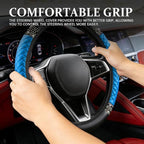 Bling Soft Leather Steering Wheel Cover, Steering Wheel Protector, 15 Inch Rhinestones Car Elastic Protector with Crystal Diamond for Women Girls, Car Accessory for Vehicles (Blue)