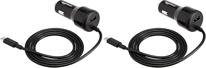 30W Fast Car Charger, 1 USB-C (18W) Cable with PD, 1 USB-A (12W) Port, Apple MFi Certified, for Phones (iPhone 16/15/14/13/12/11/X, Samsung, and More), Black (Pack of 2)