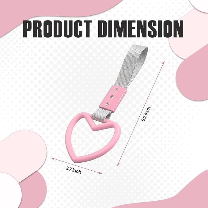2PCS Heart Shaped Car Handle Straps, Rear Bumper Warning Keychain Ring for Car Exterior Accessories (Pink-Silver)