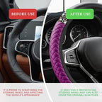 Bling Soft Leather Steering Wheel Cover, Steering Wheel Protector, 15 Inch Rhinestones Car Elastic Protector with Crystal Diamond for Women Girls, Car Accessory for Vehicles (Purple)