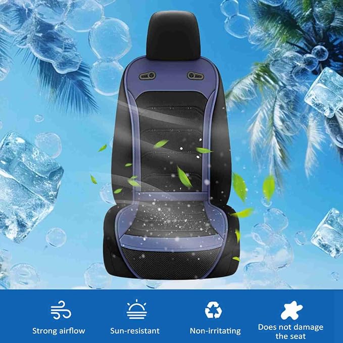 Universal Cooling Car Seat Cushion 12V 24V Front Seat Cooled Cover with Intelligent Twin Turbo Fans for Cars and Trucks, Breathable Ventilated Summer Seat Protector with 24 Air (Black)