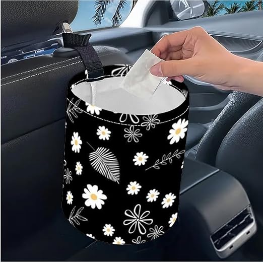 Portable Reusable Waterproof Car Trash Bin, Multipurpose Vehicle Organizer, Road Trip Essentials (Leaves and Flowers)