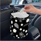Portable Reusable Waterproof Car Trash Bin, Multipurpose Vehicle Organizer, Road Trip Essentials (Leaves and Flowers)