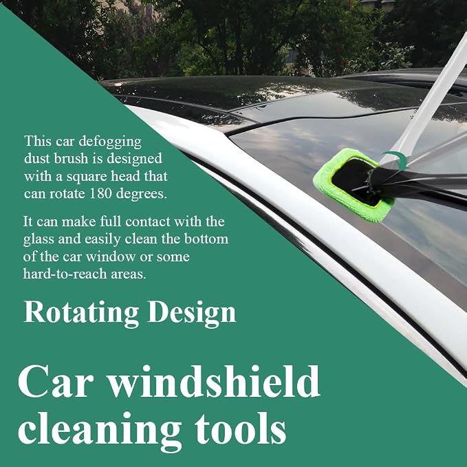 Windshield Cleaning Tool, Extendable Handle Car Window Cleaner with 4 Reusable Microfiber Pads, Auto Inside Glass Wiper for Car Windscreen Cleaning