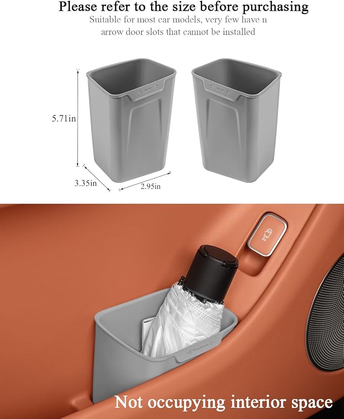 Car Interior Storage Box, Black Silicone Door Side Organizer with Umbrella Holder and Trash Can, Vehicle Accessory (Grey)