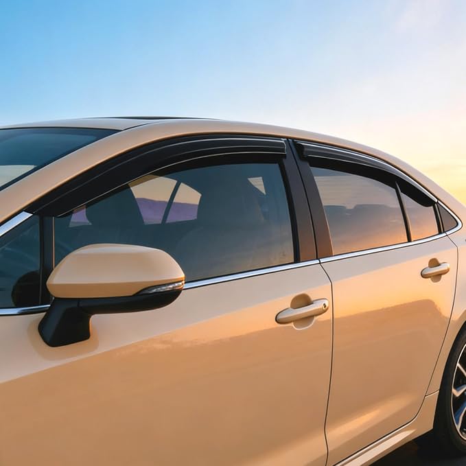Tape-On Window Visors for Toyota Corolla Sedan 2019 2020 2021 2022 2023 2024 2025, Outside Mount Rain Guards Vent Visors Window Deflectors, Smoke Tint, 4PCS