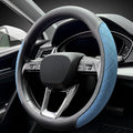 Nappa Leather Steering Wheel Cover,Elegant Diamond Checkered Design, Non-Slip wear-Resistant, Enhance Driving Comfort, Suitable for Steering Wheel Diameter 14 1/2‘-15’ Models.Black Blue