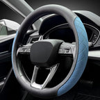 Nappa Leather Steering Wheel Cover,Elegant Diamond Checkered Design, Non-Slip wear-Resistant, Enhance Driving Comfort, Suitable for Steering Wheel Diameter 14 1/2‘-15’ Models.Black Blue