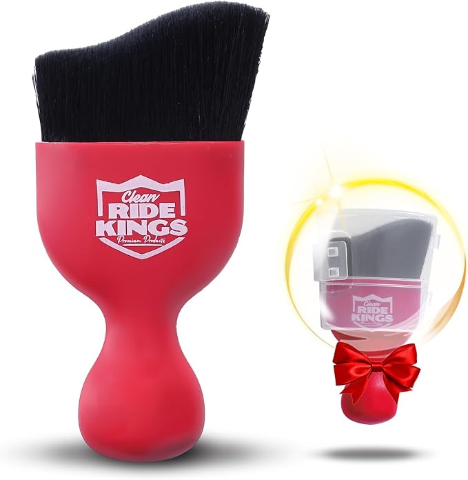 Car Interior Detailing Brush - Black & Red, 2 Pack | Cleans auto air vents, knobs & seat seams. Soft bristles with protective cover. Perfect vehicle care gift for men & women.