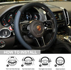 Steering Wheel Cover, Microfiber Leather Splicing with Classic Embossing,Contrasting Colors Anti-Slip Breathable Auto Car Steering Wheel Cover Fit 15 Inch Car Wheel Protector (Black&Blue)