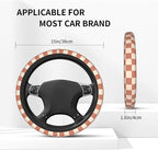 Khaki Checkered Steering Wheel Cover - Racing Flag Steering Wheel Protector Neoprene 15Inch Car Accessories 2 Pcs Car Coasters for Women Men