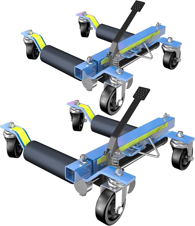Car Dolly Set of 2,Capacity 1500LBS Hydraulic Car Wheel Dolly Jack with Foot Pedal and Steel Rollers,Wheel Dolly Jack with Unique Reflective Tape,for Tire Repairing,Vehicle Moving