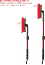 30-40" Extendable Aluminum Snow Brush & Ice Scraper 2-in-1 Winter Car Tool with Scratch-Free Bristles for Car SUV & Trucks, Red