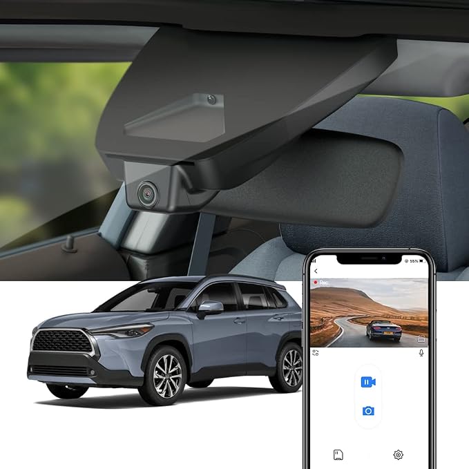 4K Dash Cam Suitable for Toyota Corolla Cross 2023-2026 & Hybrid (NOT Corolla), OEM Factory Look, UHD 2160P Video, Built-in WiFi & APP, Loop Recording, G-Sensor, Plug & Play, 64GB Card